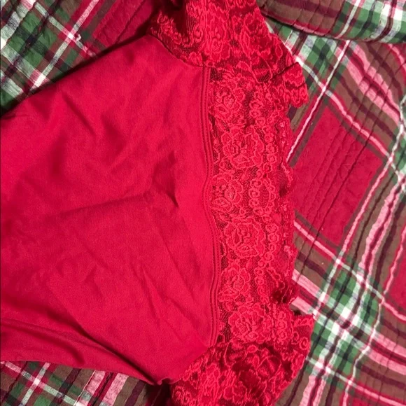 Elegant Red leotard for dance simple with off shoulders in lace. Matching skirt